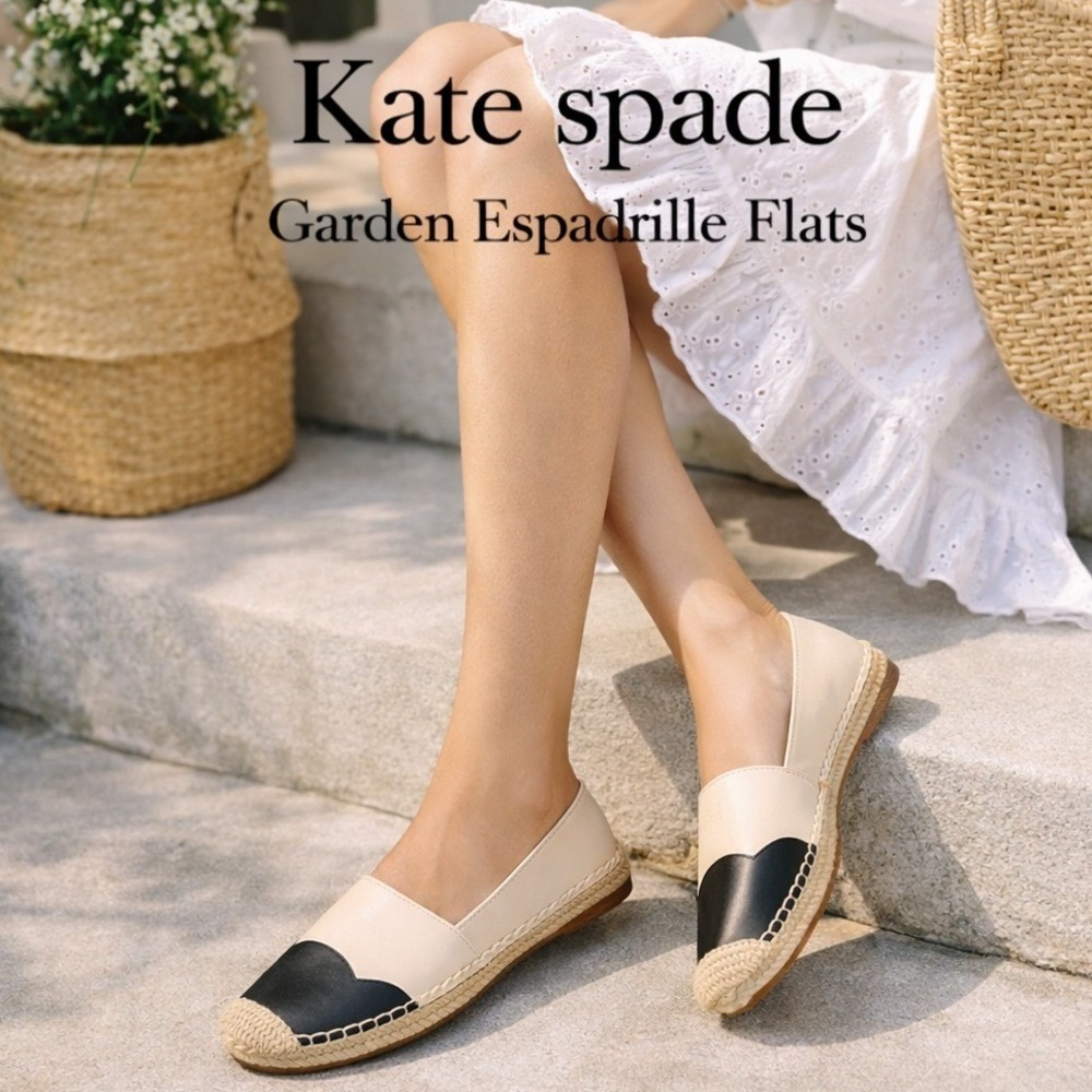 Kate Spade Garden Espadrille Flats Womens Bare Black Leather Resort Parisian‎